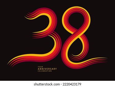 38 years anniversary celebration logotype red line vector, 38th birthday logo, 38 number design, Banner template, logo number elements for invitation card, poster, t-shirt.