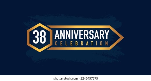 38 years anniversary celebration logotype colored with gold color and isolated on blue background
