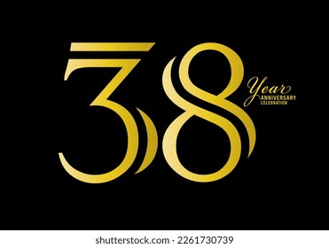 38 years anniversary celebration logotype gold color vector, 38th birthday logo,38 number, anniversary year banner, anniversary design elements for invitation card and poster. number design vector