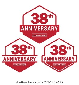 38 years anniversary celebration logotype. 38th anniversary logo collection. Set of anniversary design template. Vector and illustration.