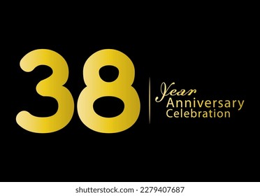 38 years anniversary celebration logotype gold color vector, 38th birthday logo, 38 number, anniversary year banner, anniversary design elements for invitation card and poster. number design vector