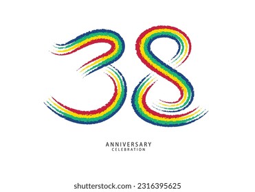 38 years anniversary celebration logotype colorful line vector, 38th birthday logo, 38 number design, anniversary template, anniversary vector design elements for invitation card, poster, flyer.