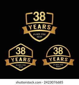 38 years anniversary celebration logotype. 38th anniversary logo collection. Set of anniversary design template. Vector illustration.