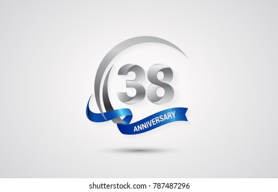 38 Years Anniversary Celebration Logotype. Silver Elegant Vector Illustration  with Swoosh,  Isolated on white Background can be use for Celebration, Invitation, and Greeting card