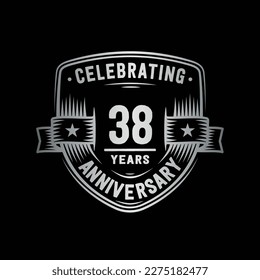 38 years anniversary celebration shield design template. 38th anniversary logo. Vector and illustration.