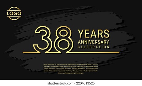 38 years anniversary celebration, anniversary celebration template design with gold color isolated on black brush background. vector template illustration