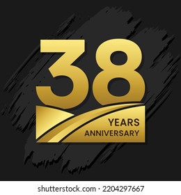 38 years anniversary celebration, anniversary celebration template design with gold color isolated on black brush background. vector template illustration