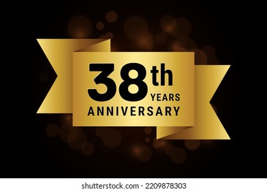 38 Years anniversary, anniversary celebration template design with gold ribbon. Logo vector illustration