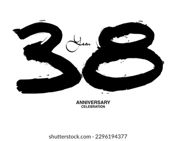 38 Years Anniversary Celebration Vector Template, 38 number logo design, 38th birthday, Black Lettering Numbers brush drawing hand drawn sketch, black number, Anniversary vector illustration