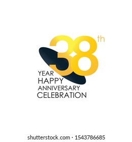 38 years anniversary celebration Yellow Color Design logotype. anniversary logo isolated on White background, vector Horizontal number design for celebration, invitation card, and greeting - Vector