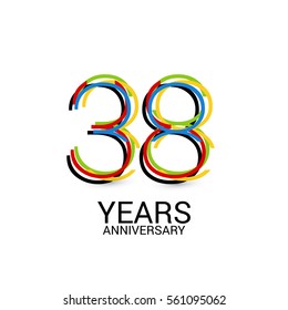 38 Years Anniversary Colorful Logo Celebration Isolated on White Background