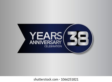 38 years anniversary design celebration silver with blue circle and ribbon isolated on silver background