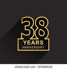 38 years anniversary design line style with square golden color for anniversary celebration event. isolated with black background