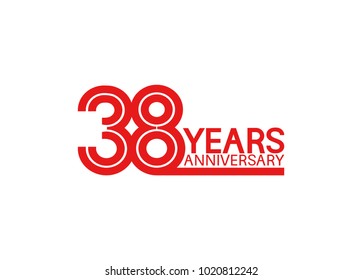 38 years anniversary design with red multiple line style isolated on white background for celebration