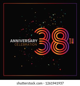 38 years anniversary design template Vector and illustration, collaboration between purple and rainbow with a dark background, gliter