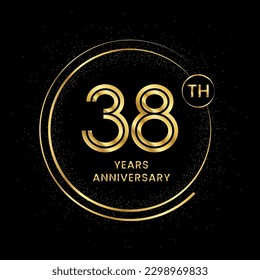 38 years anniversary with golden circle glitter and double circle line vector template