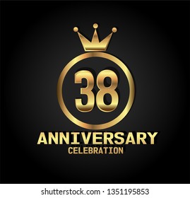 38 years Anniversary with golden font, circle and crown. Simple design with crown on top circle and number in center circle. Elegant, luxury, and simple design. My all design can see in my portofolio