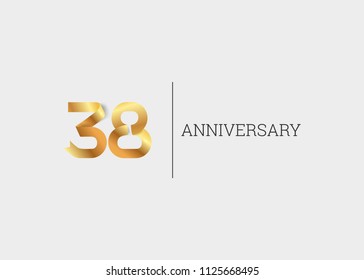 38 Years Anniversary Golden ribbon form number font. isolated on white background.  