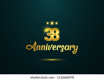 38 Years Anniversary with golden and shine background number isolated on green background. vector design for celebration, invitation card, and greeting card