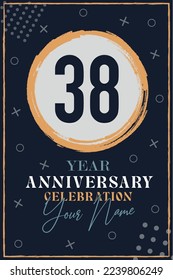 
38 years anniversary invitation card. celebration template  modern design elements  dark blue background - vector illustration