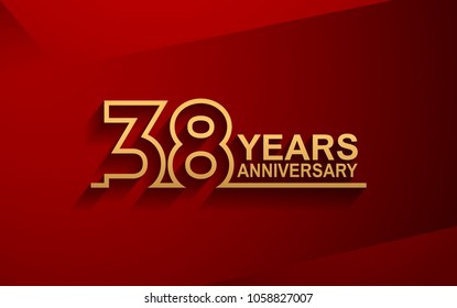 38 years anniversary line style design golden color with elegance red background for celebration