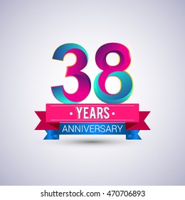 38 years anniversary logo, blue and red colored vector design