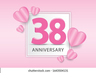 38 Years Anniversary Logo Celebration With heart background. Valentine’s Day Anniversary banner vector template
