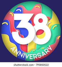 38 Years Anniversary Logo Celebration. Anniversary Modern Design Elements. Dark blue background.