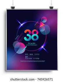 38 Years Anniversary Logo with Colorful Galactic background, Vector Design Template Elements for Invitation Card and Poster Your Birthday Celebration.