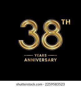 38 years anniversary logo design with golden numbers and text for anniversary celebration event, invitation, wedding, marriage, greeting card, banner, poster, flyer, brochure. Logo Vector Template