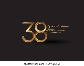 38 Years Anniversary Logo Golden Colored isolated on black background, vector design for greeting card and invitation card