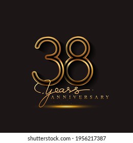 38 Years Anniversary Logo Golden Colored isolated on black background, vector design for greeting card and invitation card