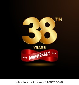 38 years anniversary logo with red ribbon for booklet, leaflet, magazine, brochure poster, banner, web, invitation or greeting card. Vector illustrations.