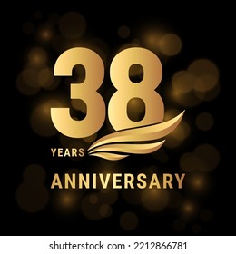 38 Years anniversary logo, Template design with gold color for poster, banners, brochures, magazines, web, booklets, invitations or greeting cards. Vector illustration