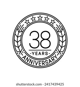 38 years anniversary logo template. 38th line art vector and illustration.