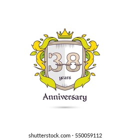 38 Years Anniversary Logo Using Heraldic Theme, Colorful and Isolated on white background