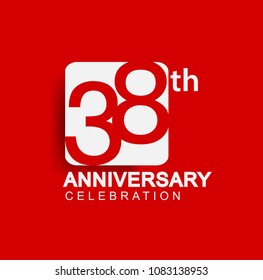 38 years anniversary logo with white square isolated on red background simple and modern design for anniversary celebration.
