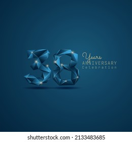 38 years anniversary logotype with blue low poly style. Vector Template Design Illustration.