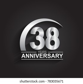 38 years anniversary logotype design with silver color isolated on black background for company celebration