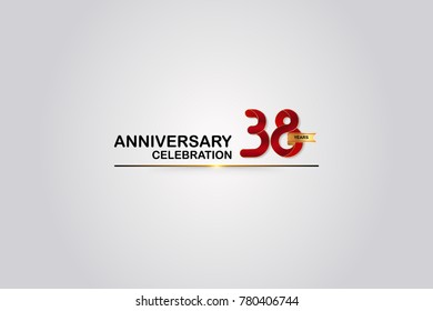  38 Years Anniversary Logotype with Elegant Red Color and Golden Ribbon Isolated on White Background