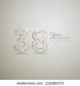 38 years anniversary logotype with gold wireframe low poly style. Vector Template Design Illustration.