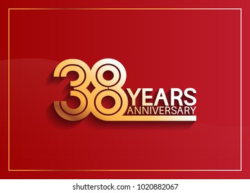 38 years anniversary logotype with golden multiple line style on red background for celebration