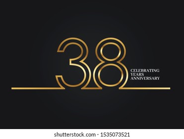 38 Years Anniversary logotype with golden colored font numbers made of one connected line, isolated on black background for company celebration event, birthday