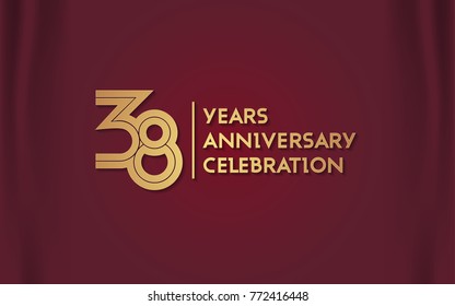 38 Years Anniversary Logotype with  Golden Multi Linear Number Isolated on Red Curtain Background