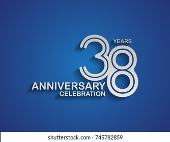 38 years anniversary logotype linked line number with silver color for celebration event isolated on blue background