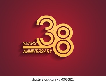 38 years anniversary logotype with linked number golden color isolated on red background for celebration event