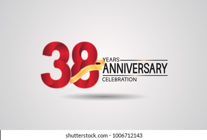 38 years anniversary logotype with red color and golden ribbon isolated on white background for celebration event