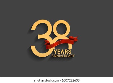 38 years anniversary logotype with red ribbon and golden color for celebration event