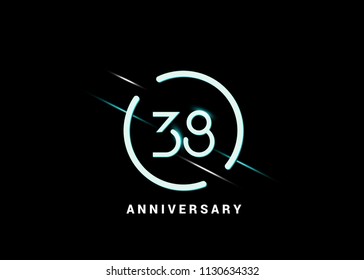 38 Years Anniversary logotype with white flat colored font inside white circle for company celebration event, birthday