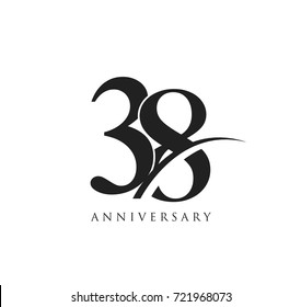 38 years anniversary pictogram vector icon, simple years birthday logo label, black and white stamp isolated